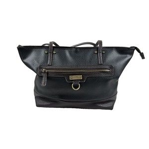 Stone Mountain Pebble Leather Talia Tote Bag Zip Top Black & Brown